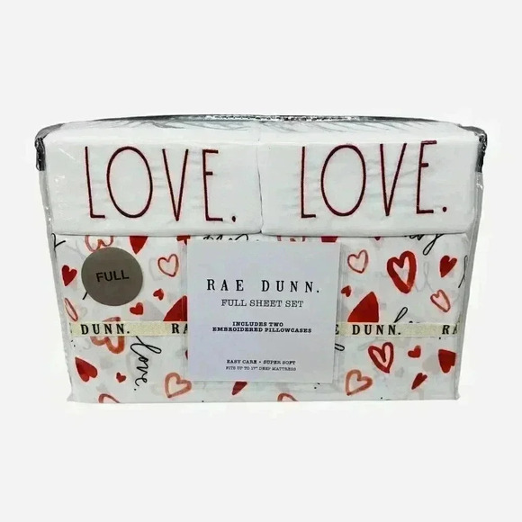 Rae Dunn Full Bed Sheet Set Valentine's Love Anniversary Red XOXO - Picture 1 of 8